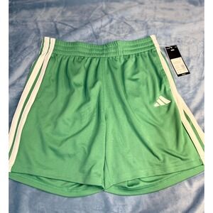 Adidas Boys' 3-Stripe Essential Mid-Thigh Shorts Green XL (18/20) Pockets New